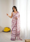 SHYAMIKA White Digital Printed Georgette Saree with Mirror Work & Blouse