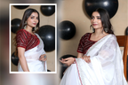 SHYAMIKA Silk Sequence Work White Saree with Blouse