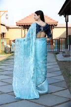 SHYAMIKA Silk Sequence Work Sky Blue Saree with Blouse