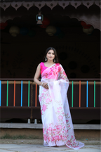 SHYAMIKA Linen Cotton Digital Floral Print Saree with Blouse