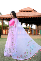 SHYAMIKA Linen Cotton Digital Floral Print Saree with Blouse