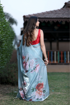 SHYAMIKA Silk Floral Lace Work Saree with Contrast Blouse