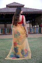 SHYAMIKA Silk Floral Lace Work Orange Saree with Blouse