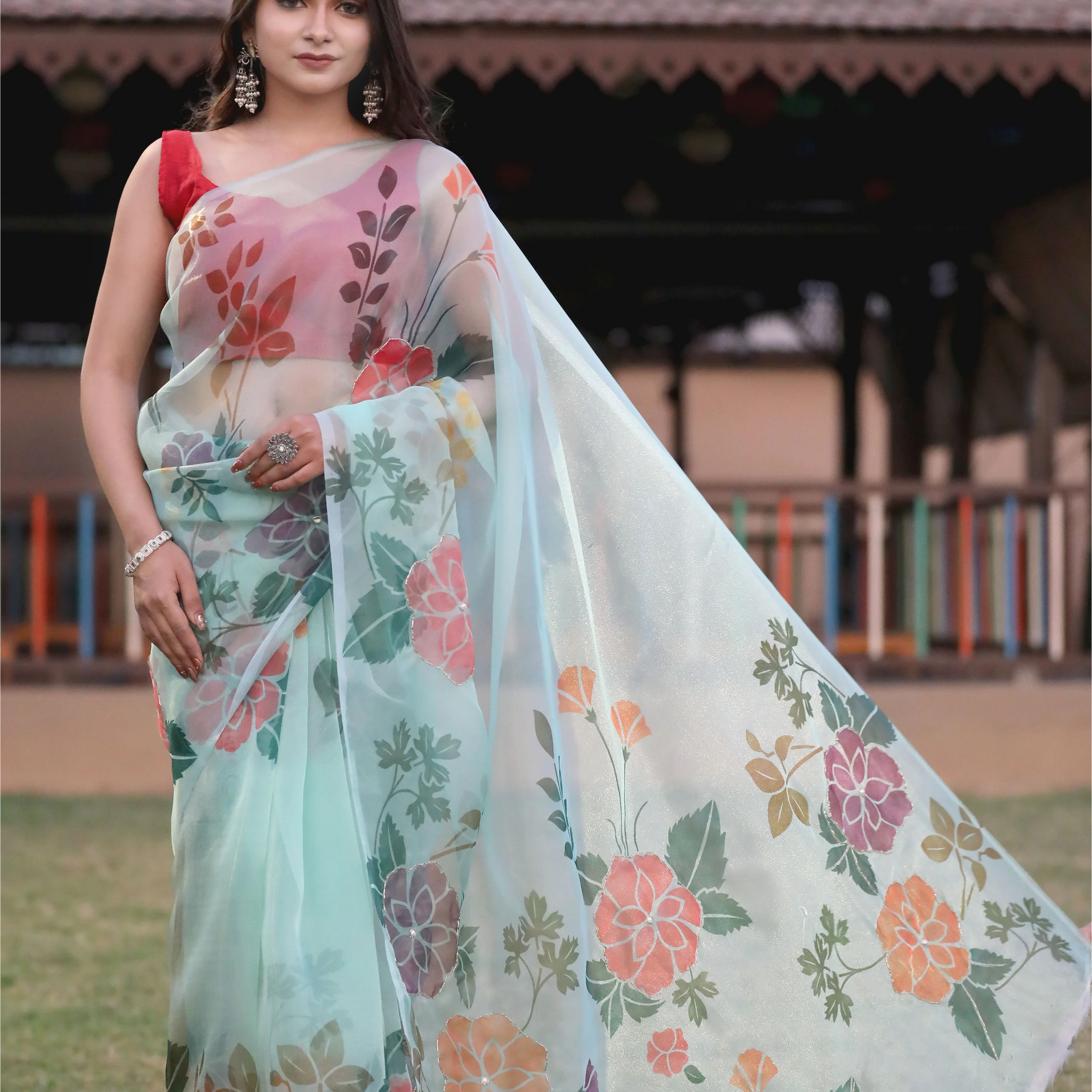SHYAMIKA Silk Floral Print Saree with Blouse