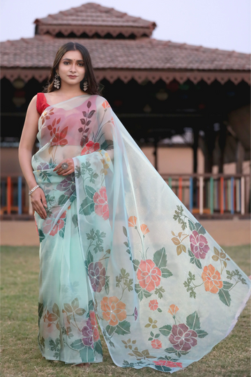 SHYAMIKA Silk Floral Print Saree with Blouse