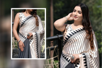 SHYAMIKA Japan Satin Digital Print Cream Saree with Blouse