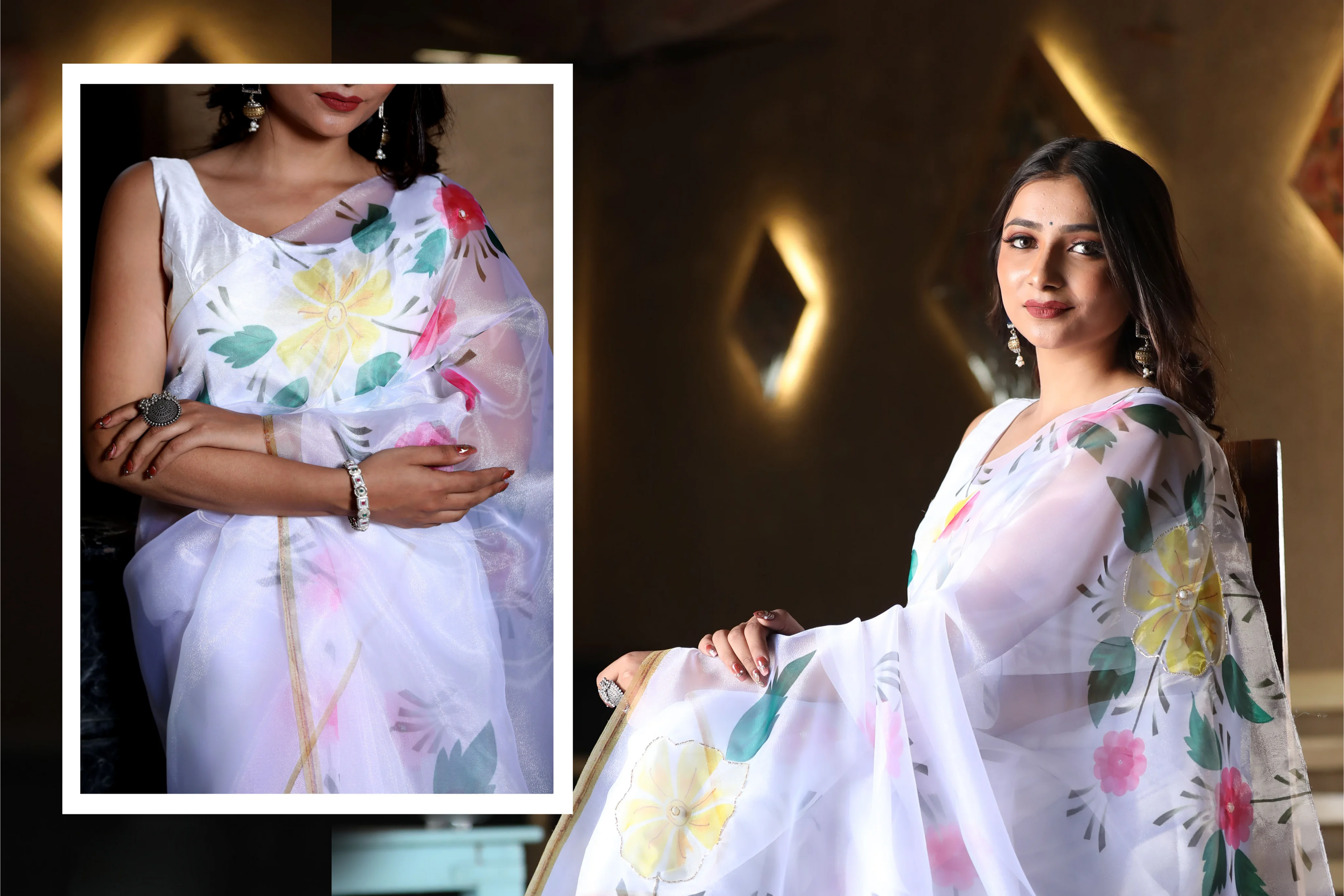 SHYAMIKA Khadi Cotton Digital Flower Print Saree with Blouse