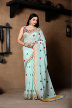 SHYAMIKA Light Blue Khadi Cotton Digital Print Saree with Blouse