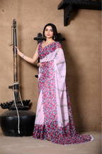 SHYAMIKA Light Pink Khadi Cotton Digital Print Saree with Blouse
