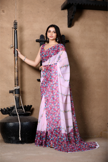 SHYAMIKA Light Pink Khadi Cotton Digital Print Saree with Blouse