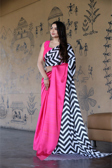 SHYAMIKA Maslin Digital Printed Saree with Blouse