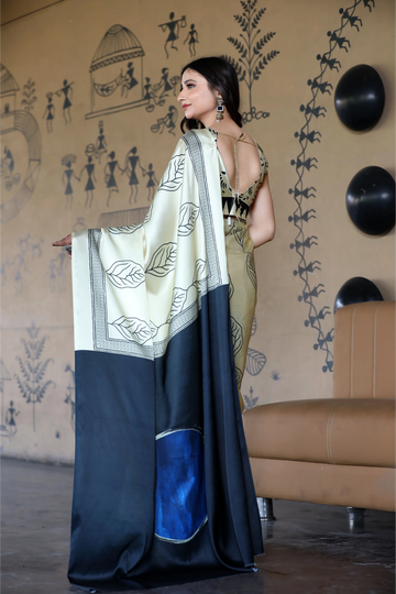 SHYAMIKA Maslin Digital Leaf Print Saree with Blouse