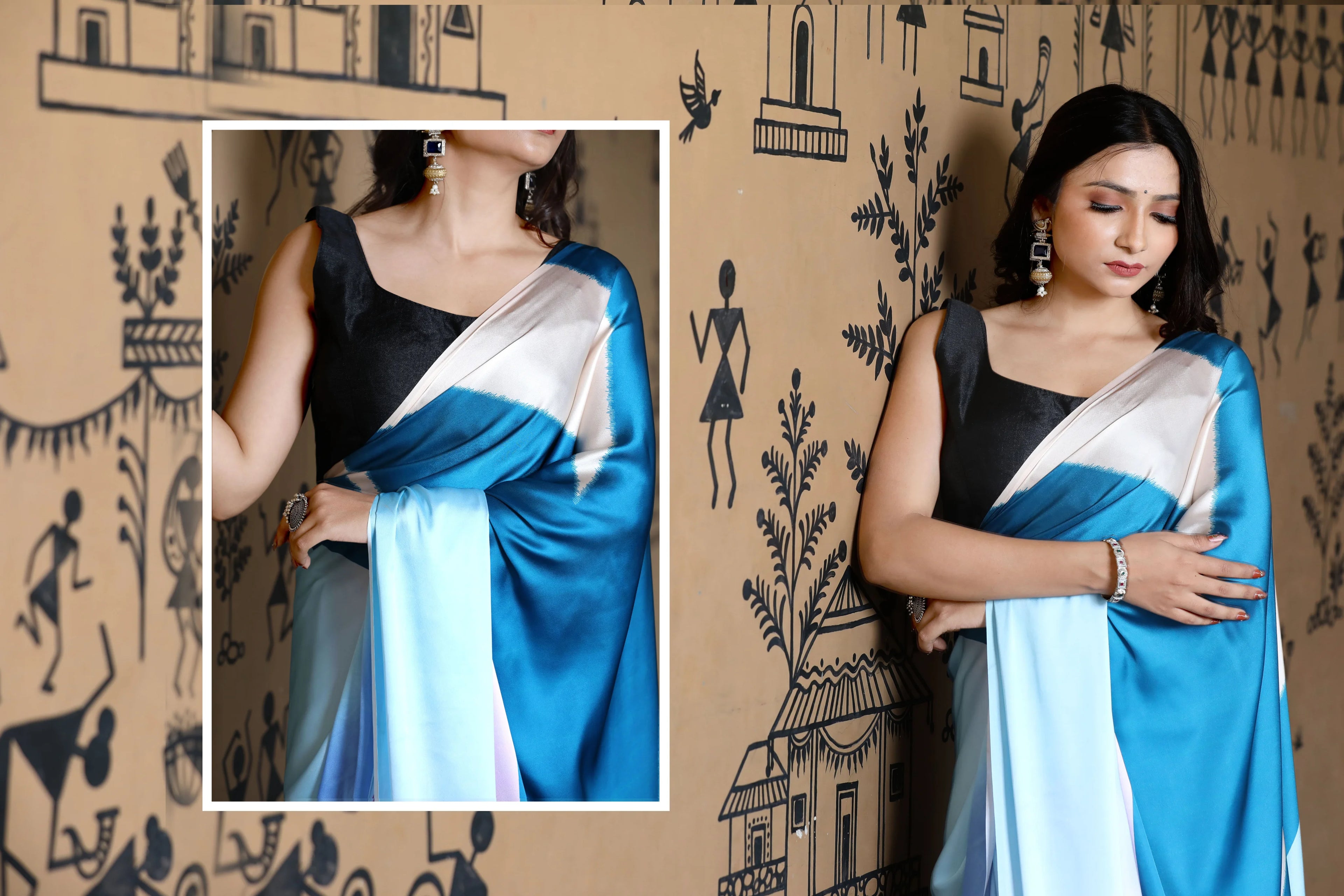 SHYAMIKA Maslin Multicolor Digital Printed Saree with Blouse