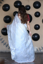 SHYAMIKA Silk Sequence Work White Saree with Blouse
