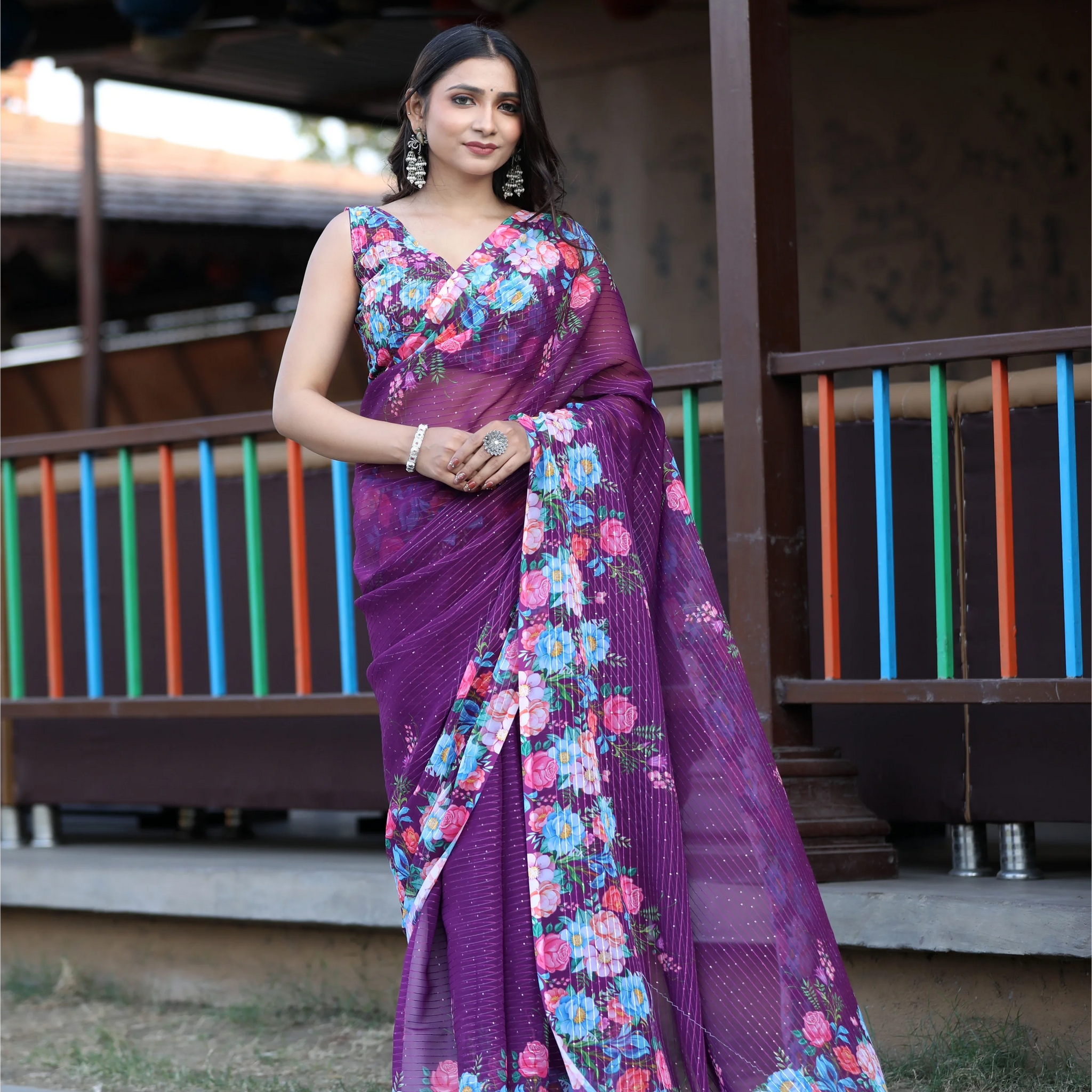 SHYAMIKA Cotton Sequence Digital Work Saree with Blouse