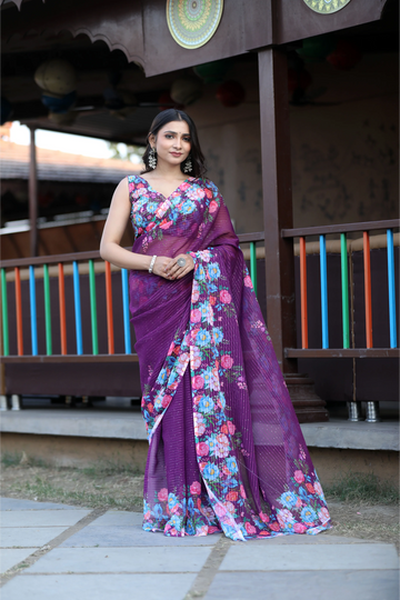 SHYAMIKA Cotton Sequence Digital Work Saree with Blouse