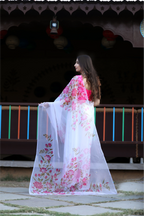SHYAMIKA Linen Cotton Digital Floral Print Saree with Blouse