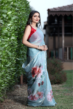 SHYAMIKA Silk Floral Lace Work Saree with Contrast Blouse