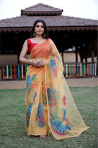 SHYAMIKA Silk Floral Lace Work Orange Saree with Blouse
