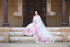 SHYAMIKA Khadi Cotton Digital Print White Saree with Blouse