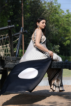 SHYAMIKA Japan Satin Digital Print Cream Saree with Blouse