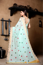 SHYAMIKA Light Blue Khadi Cotton Digital Print Saree with Blouse