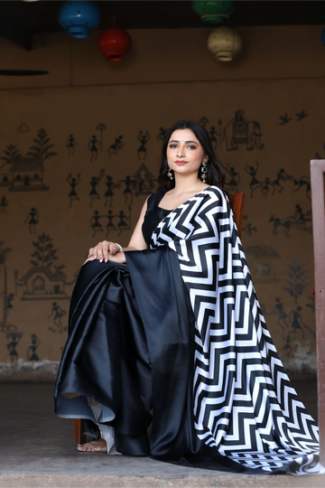 SHYAMIKA Maslin Digital Zebra Print Saree with Blouse