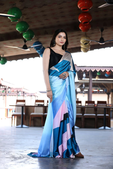 SHYAMIKA Maslin Multicolor Digital Printed Saree with Blouse