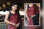 SHYAMIKA Maslin Digital Geometric Printed Red & Black Saree with Blouse