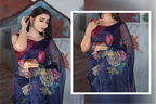 SHYAMIKA Linen Cotton Floral Digital Printed Blue Saree with Blouse