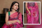 SHYAMIKA Linen Cotton Floral Digital Printed Pink Saree with Blouse