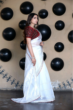SHYAMIKA Silk Sequence Work White Saree with Blouse