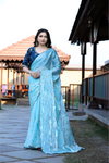 SHYAMIKA Silk Sequence Work Sky Blue Saree with Blouse