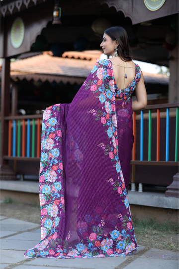 SHYAMIKA Cotton Sequence Digital Work Saree with Blouse