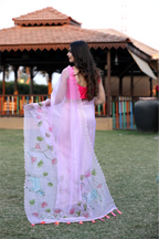 SHYAMIKA Linen Cotton Digital Floral Print Saree with Blouse