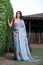 SHYAMIKA Silk Floral Lace Work Saree with Contrast Blouse