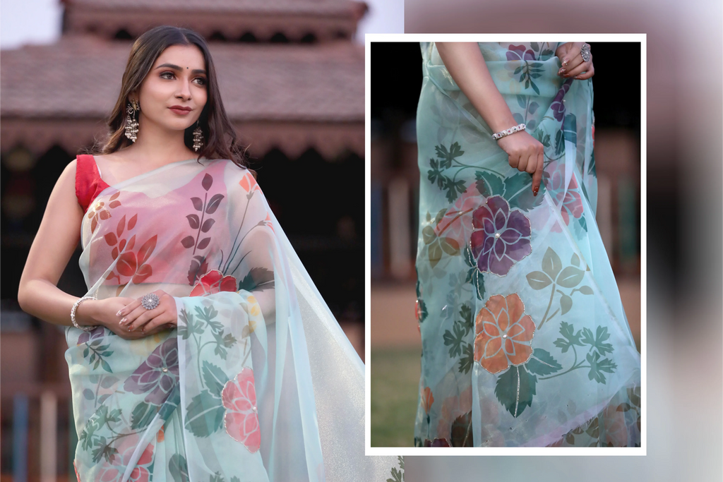 SHYAMIKA Silk Floral Print Saree with Blouse