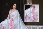 SHYAMIKA Khadi Cotton Digital Print White Saree with Blouse