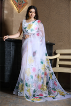 SHYAMIKA Khadi Cotton Digital Flower Print Saree with Blouse