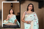 SHYAMIKA Light Blue Khadi Cotton Digital Print Saree with Blouse
