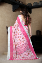 SHYAMIKA Linen Cotton Digital Floral Printed Saree with Blouse