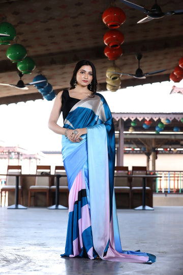 SHYAMIKA Maslin Multicolor Digital Printed Saree with Blouse