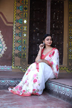 SHYAMIKA Khadi Cotton Digital Print Floral Saree with Blouse