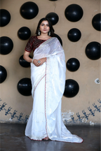 SHYAMIKA Silk Sequence Work White Saree with Blouse
