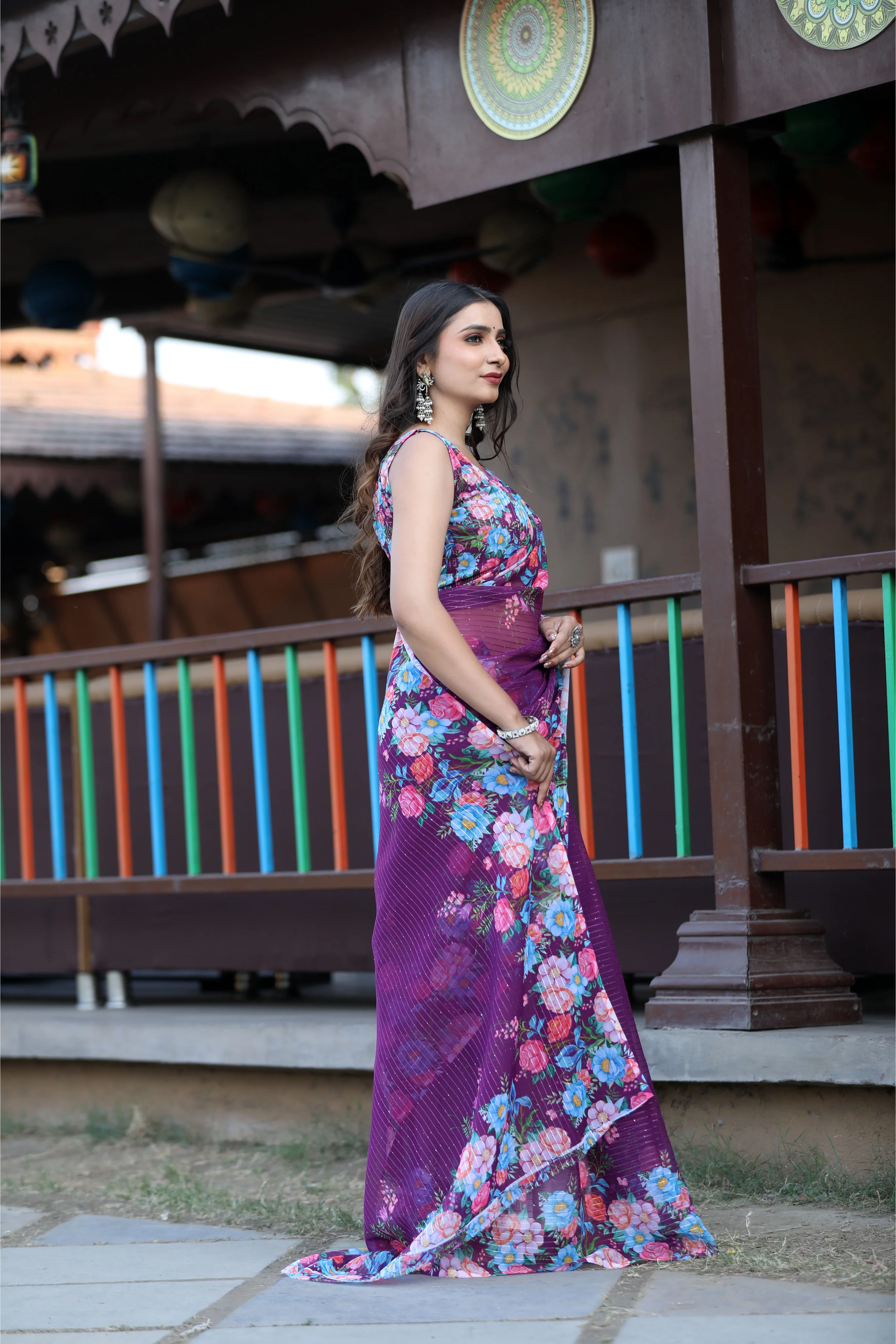 SHYAMIKA Cotton Sequence Digital Work Saree with Blouse