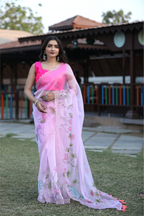 SHYAMIKA Linen Cotton Digital Floral Print Saree with Blouse