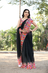 SHYAMIKA Khadi Cotton Digital Print Black Saree with Blouse