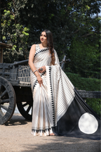 SHYAMIKA Japan Satin Digital Print Cream Saree with Blouse