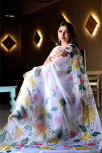 SHYAMIKA Khadi Cotton Digital Flower Print Saree with Blouse