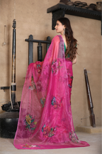SHYAMIKA Linen Cotton Floral Digital Printed Pink Saree with Blouse